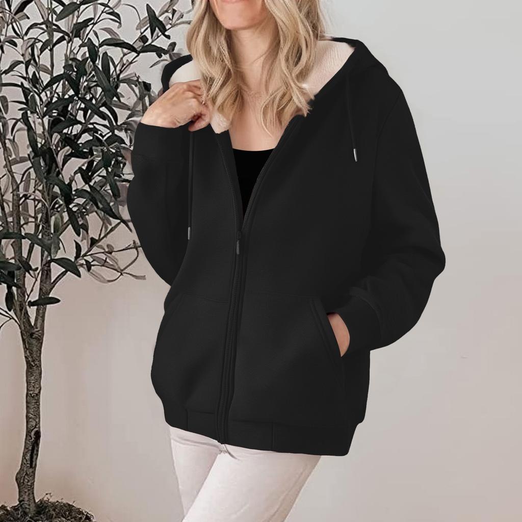 Mote dame avslappet genser løs cardigan med glidelås langermet hettejakke