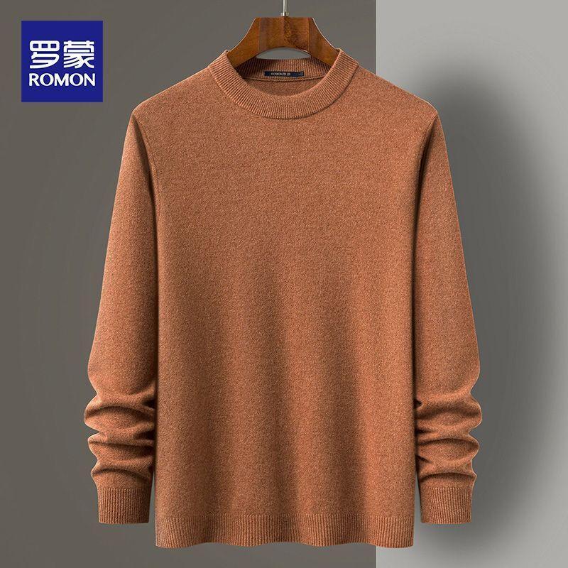 ROMON Men's Classic Thickened Wool Cashmere Pullover Sweater