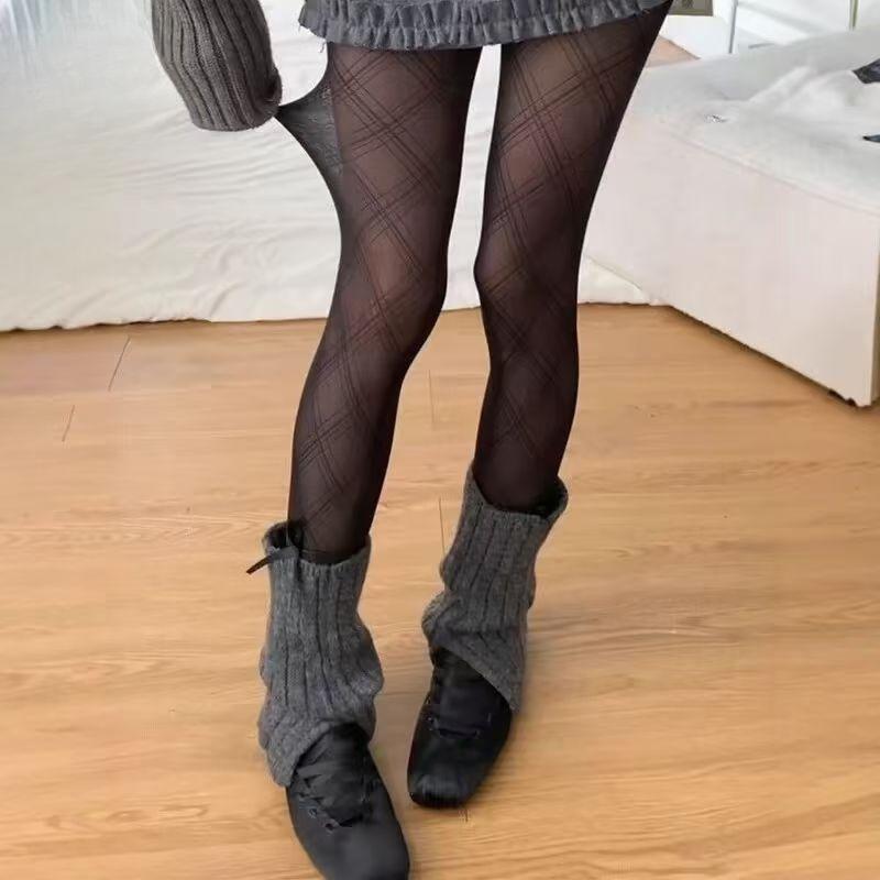 1 Pair Of Spring And Autumn Thin Style Sexy Black Silk Diamond Grid Slimming Pantyhose Slimming High Leggings Mesh Socks