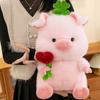 Soft Pig Hold Flower Plush Doll Fluffy Pig Stuffed Dolls Stuffed Pig Plushie Toy  Kids Gifts