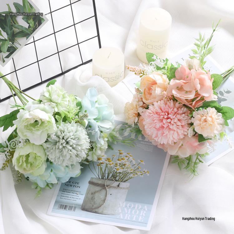 Single Stem Silk Rose Bouquet with Plastic Handle for Wedding Decoration