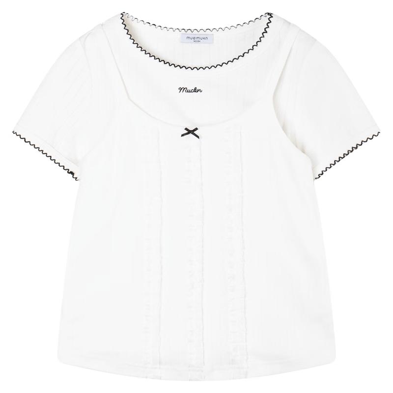 Mucmukn Girls Sweetheart Layered Rib Cotton Camisole & Short Sleeve Two-Piece Set 150 белый