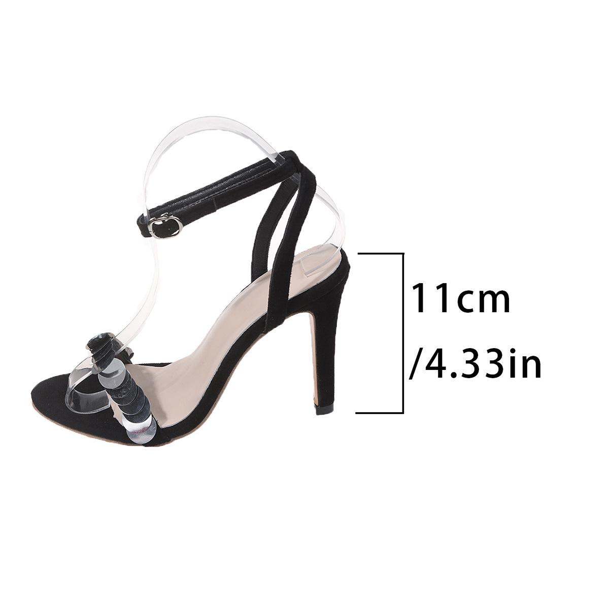 

2024 fashion new one-word with rhinestone high-heeled women s shoes sandals versatile European and American summer women s high-heeled sandals 35 чёрный