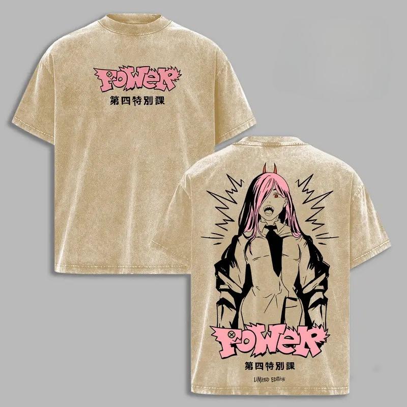 

Anime Chainsaw Man Power Graphic T Shirt Men Women Oversized Clothing Casual Cotton Tshirt Vintage Washed T-shirt Harajuku Tops XXL коричневий