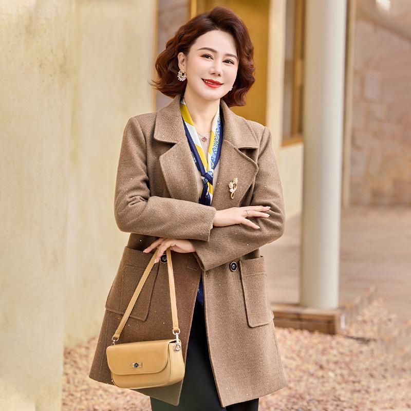

2026 New Woolen Women s Mid-Length Jacket for Middle-Aged & Elderly - Spring & Autumn Outerwear 3XL (110-125 lbs)
