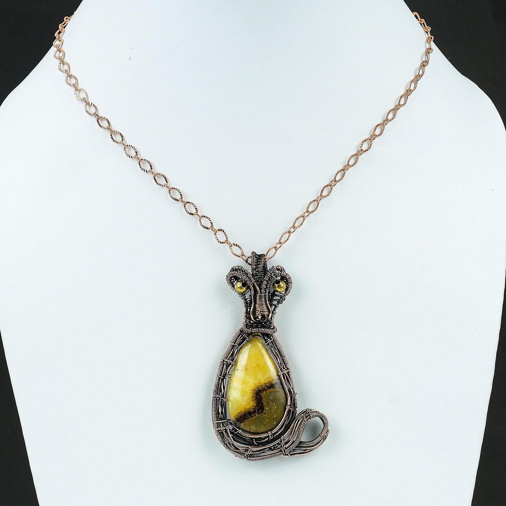Septarian Gemstone Pendant Copper Wire Wrapped Pendant Handmade Women Pendant Gift For Mother Unique Copper Jewelry Septarian Stone Jewelry