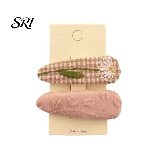 Durable Hair Clips 1 Pair Hairpins Rounded Edges Metal Stable Grip Hand-Embroidered Everyday Wear Flower Pattern Wide BB Clip Side Bang Accessories