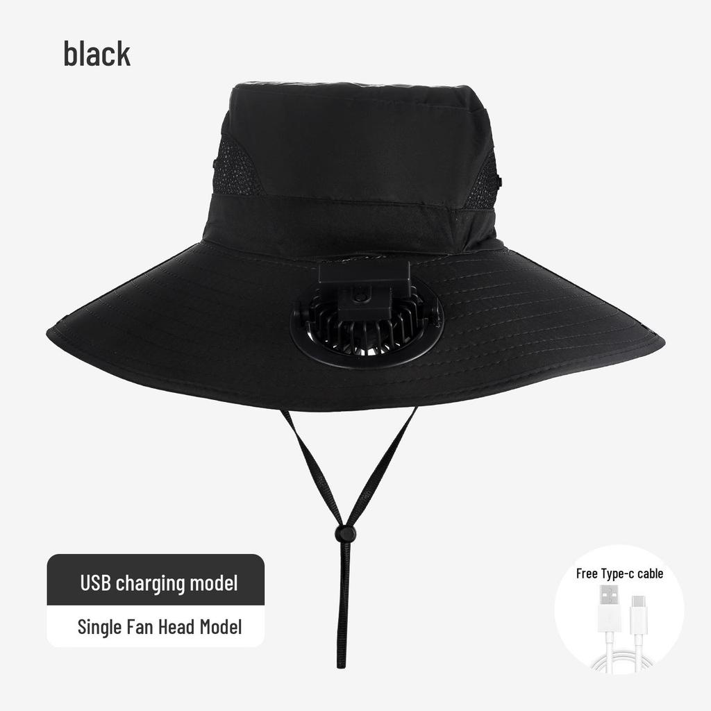Solar-Powered Wide Brim Fisherman Hat with Fan for Sun Protection, Rechargeable and Portable for Outdoor Travel