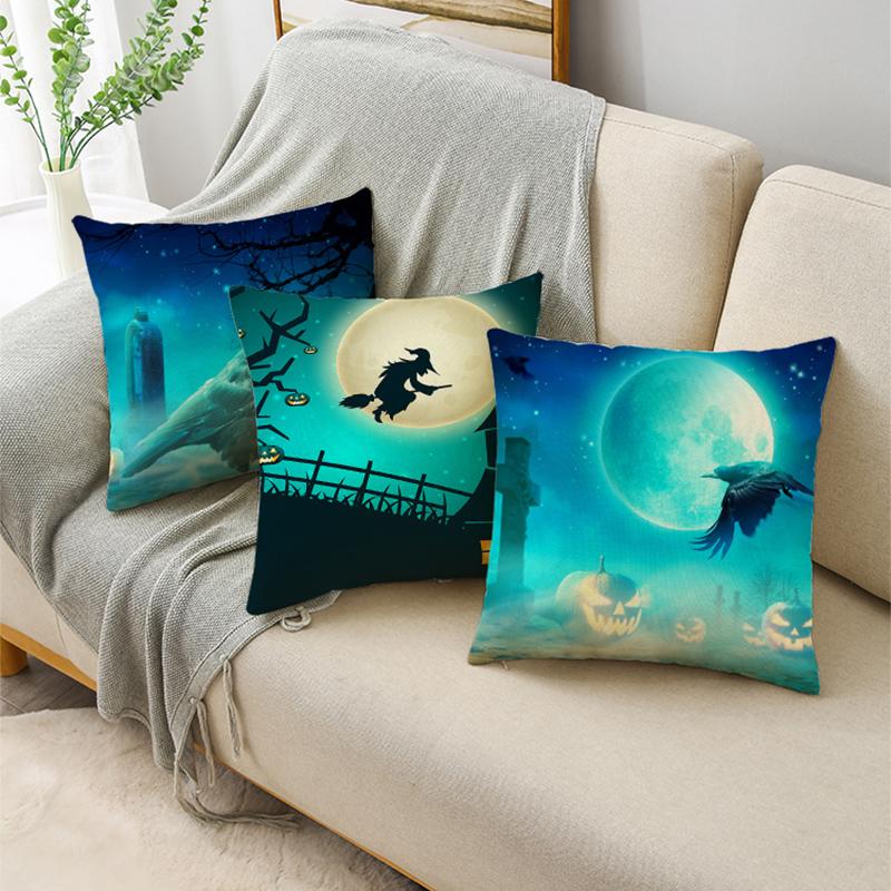 Halloween Pumpkin Lantern Witch Tomb Decoration Pattern Pillow Cover Living Room Dining Room Sofa Cinema Seat Throw Pillow Cover