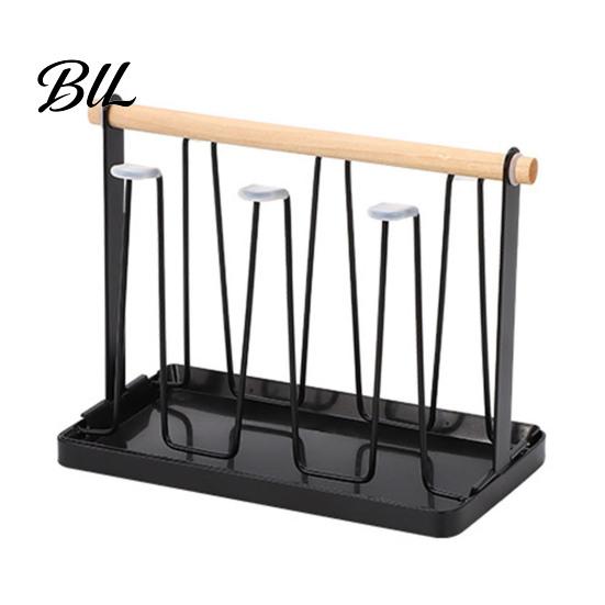Space-saving Cup Rack Iron Drying with Wood Handle & Drip Tray Baby Bottle Hygienic Dryer Holder Space-Saving Countertop Organizer for Mugs