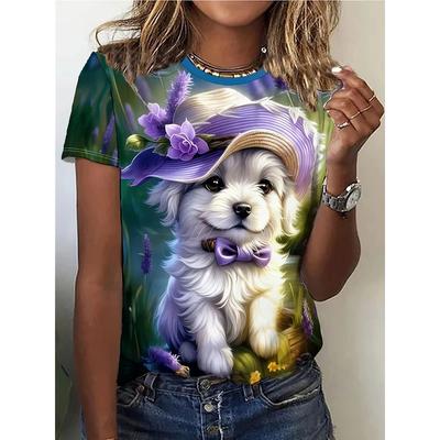 Estate nuovo 2025 t-shirt da donna a maniche corte casual a girocollo ampia con stampa animalier a stampa digitale 3D