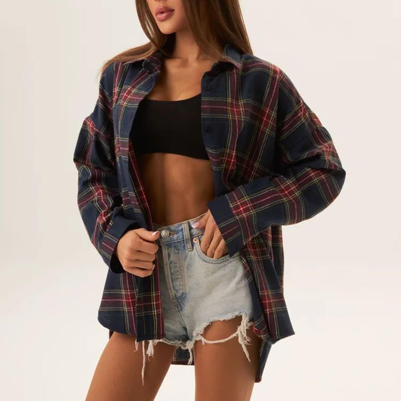 

Женская повседневная клетчатая рубашка с длинным рукавом, топ свободного кроя S винный