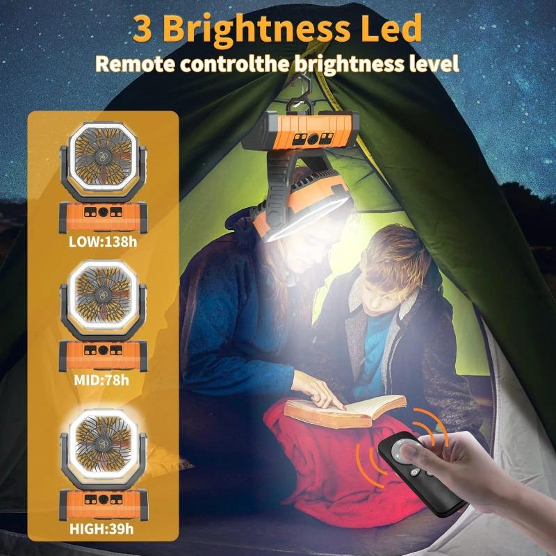 LED Light Camping Fan Movable Wireless Air Circulators Outdoor Ventilador with Hook