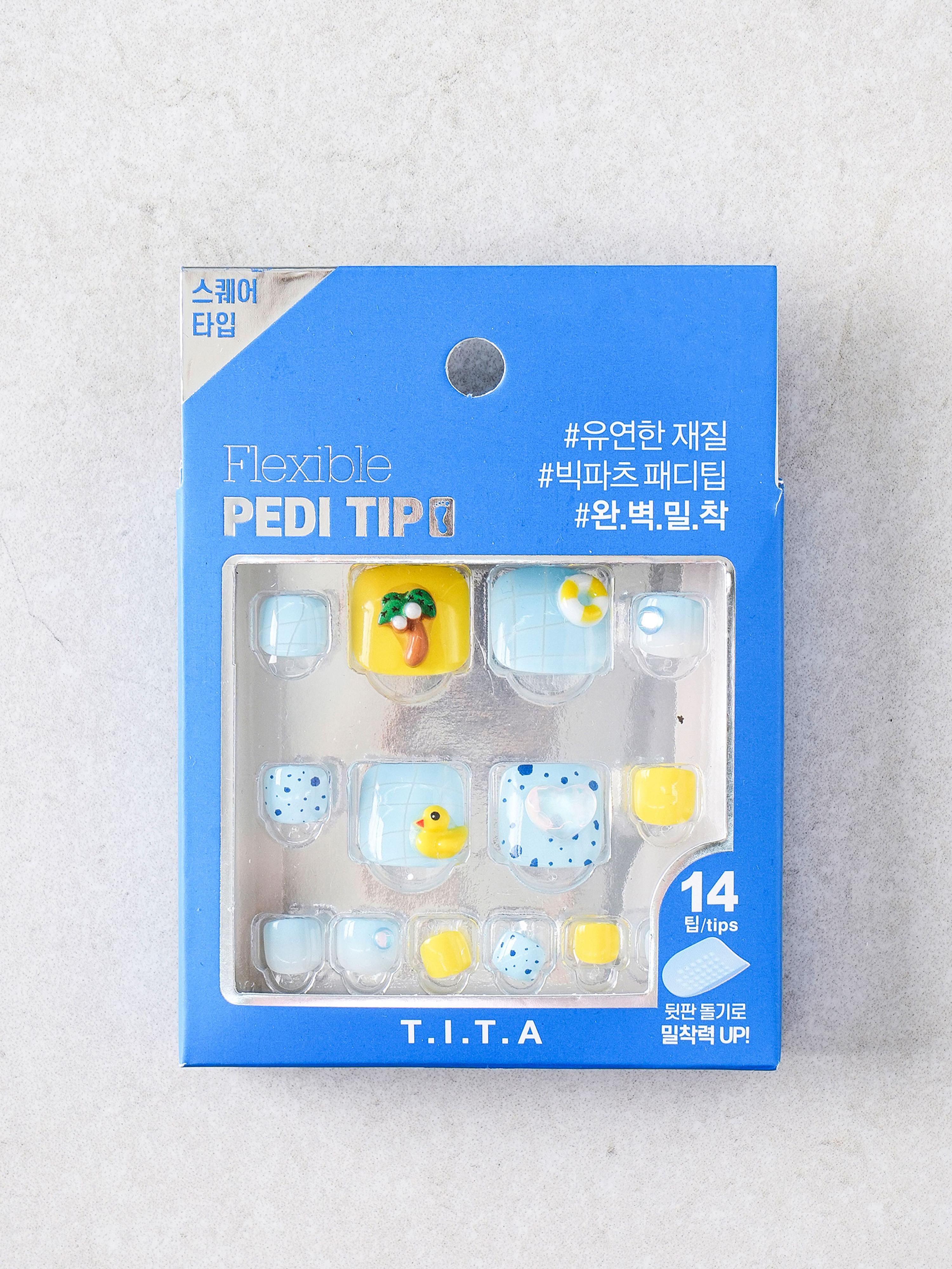 Tita Press-On Pedicure Nail Tips, Blue, 14 Count 1ea