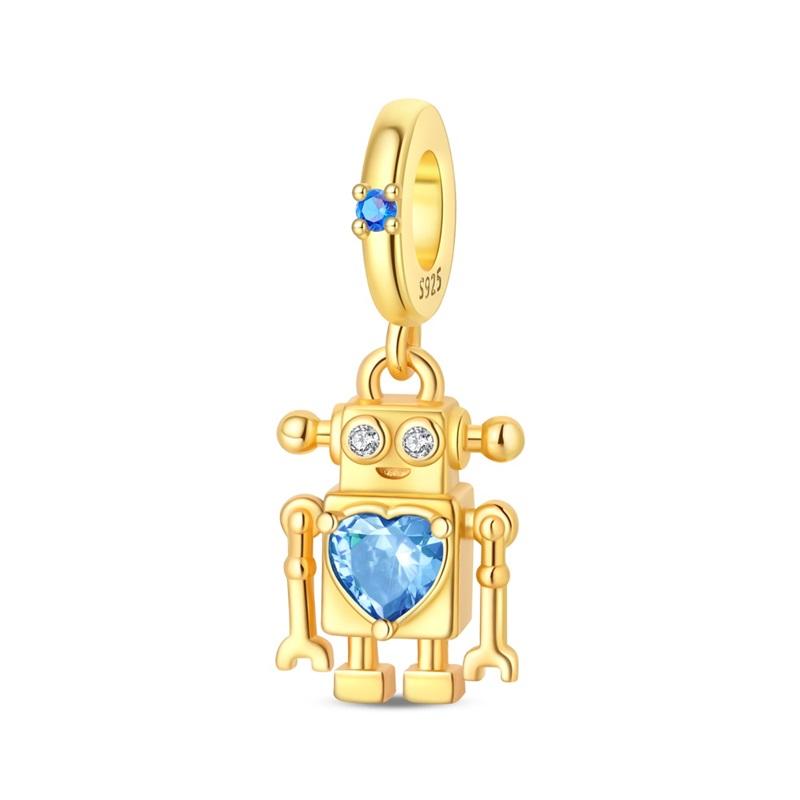 Lnlaid With Zircon Crown Charm Beads Copper Pink Robot Poodle Dangle For Original Braceletccharms Pendant Jewelry