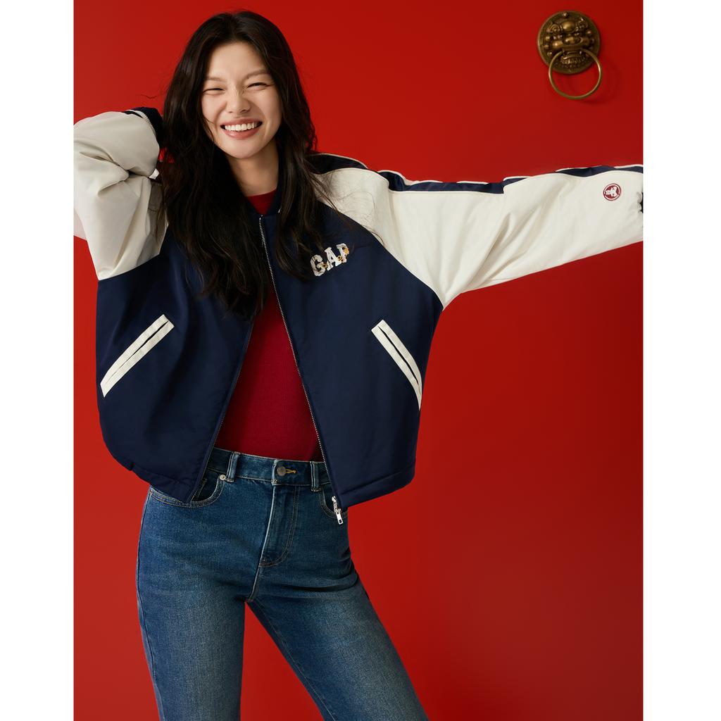Gap × Palace Museum Collaboration Year Of The Horse Limited Edition Logo Embroidered Color Block Baseball Collar Jacket Women jackets 829150