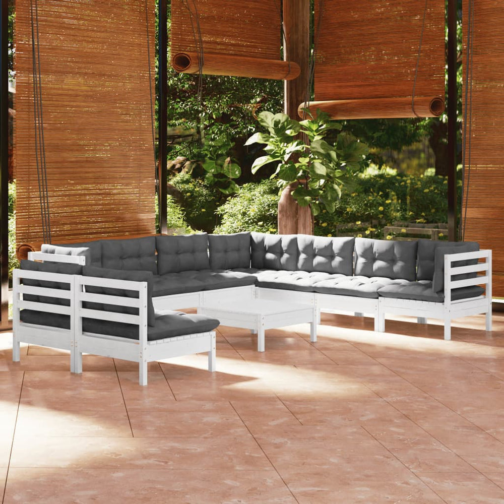 10 Pcs Garden Set with Cushions Solid Pine Wood