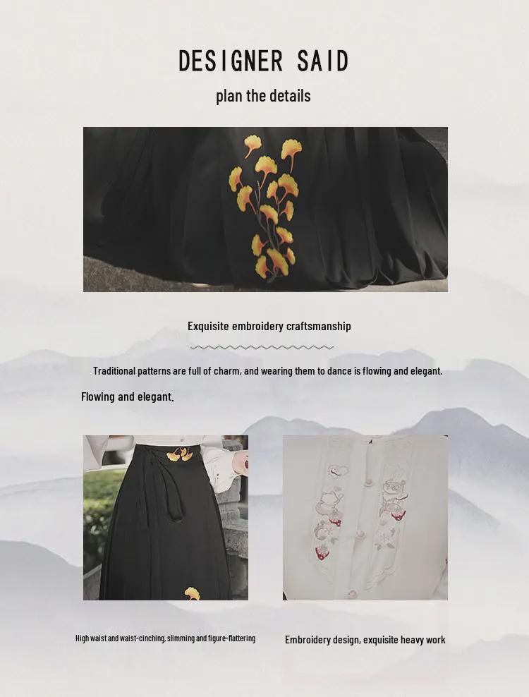 6516 Frühlings-Hanfu-Set: Besticktes florales Langarm-Oberteil + Pferdekopf-Rock