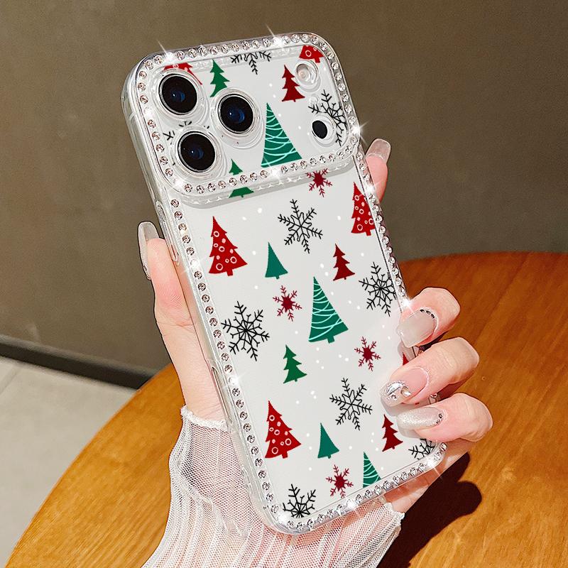 For iPhone 16 Pro Max Case Christmas Tree Pattern Diamond Cover For iPhone 17 Aiir 15 14 13 16 17 16e Funda iPhone17 Pro Max