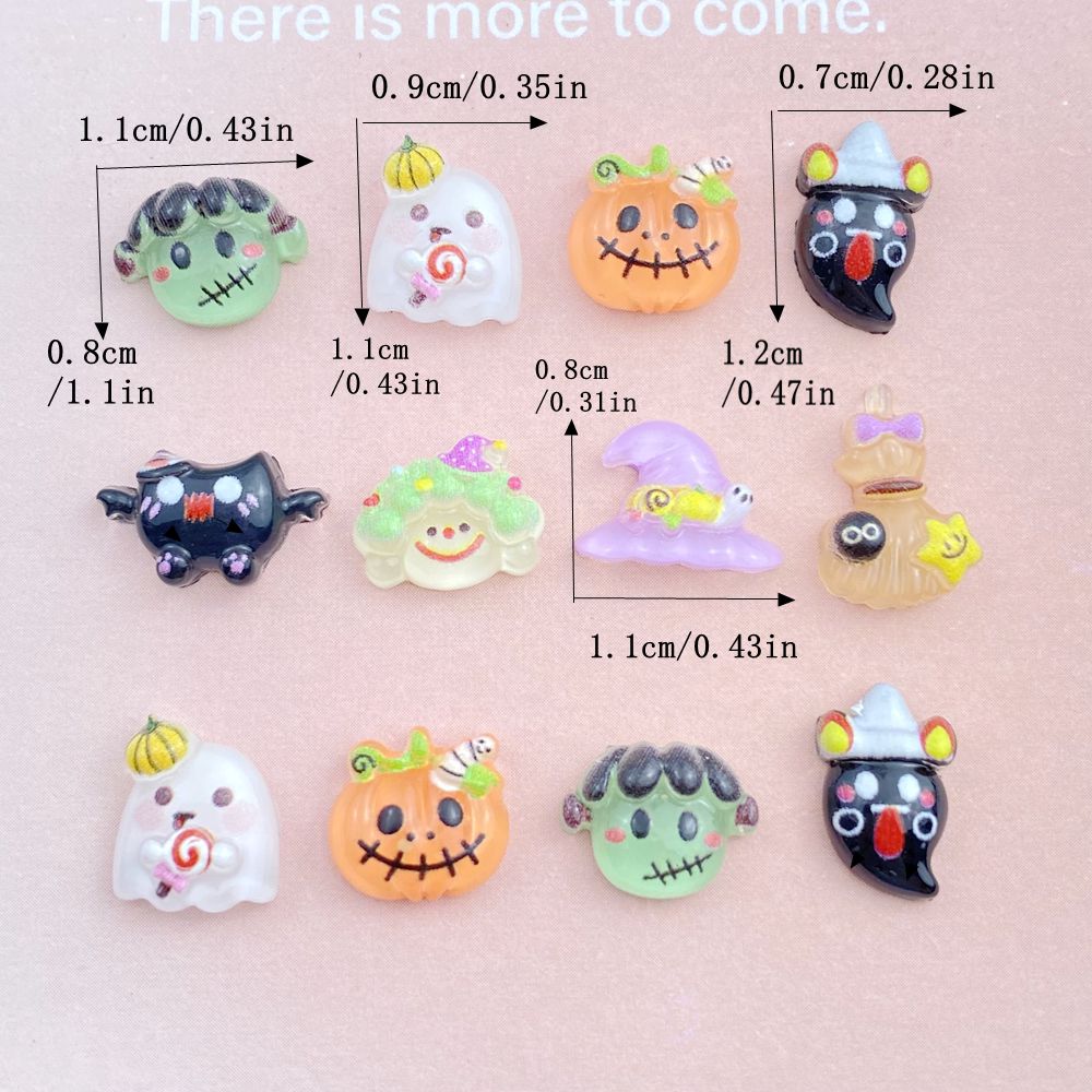 50Pcs New Cute Resin Small Halloween Collection Flat Back Ornament Jewelry Making Manicure Hairwear Accessories