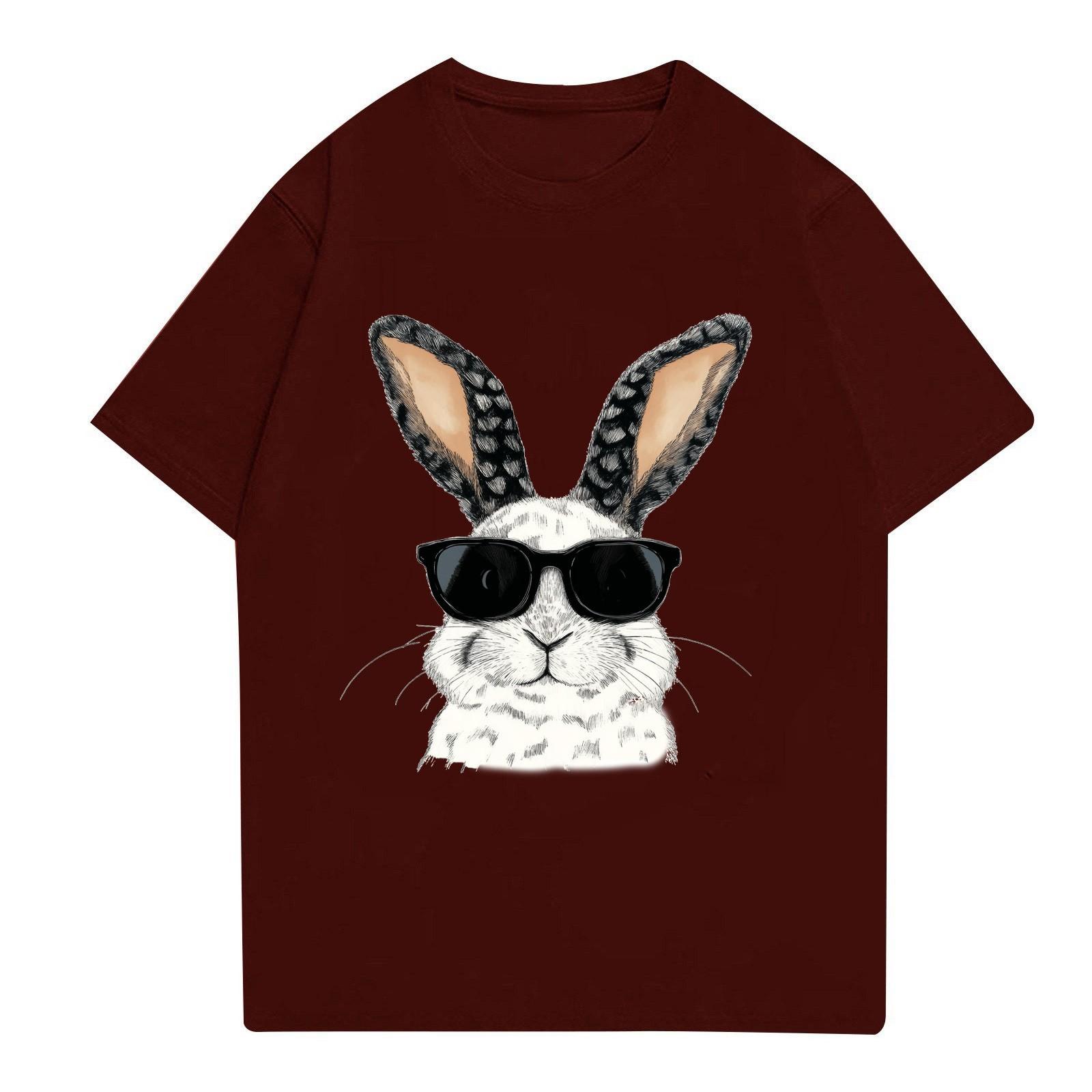 

Пасха - мужская повседневная мешковатая футболка с принтом кролика, круглый вырез, пуловер, топ с короткими рукавами M винный