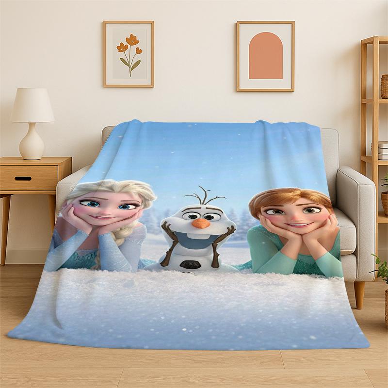 Cartoon Frozen Elsa Anna Princess Girl Flannel Blanket Soft Warm Throw Blanket for Bedroom Living Room Bed Travel Picnic Kid
