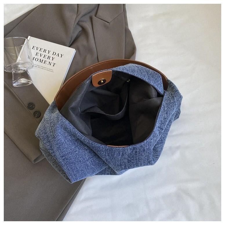 IELGY Large-Capacity Bag Female 2024 New Style Commuter Canvas Denim Tote Bag College Student Class Bag Armpit Order S