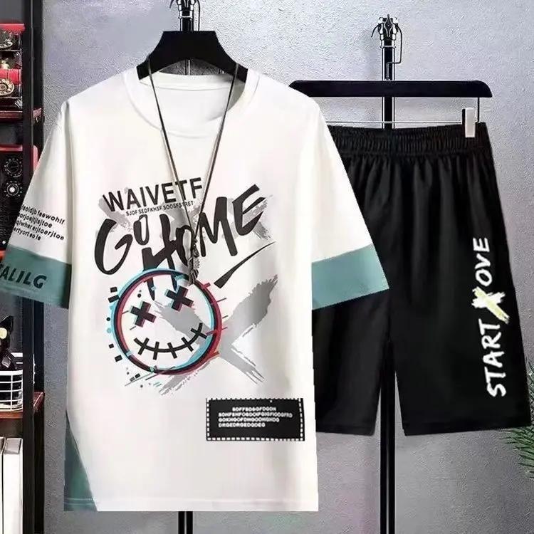 Korean Graffiti Short-Sleeve Suit: Trendy Spring/Autumn Streetwear