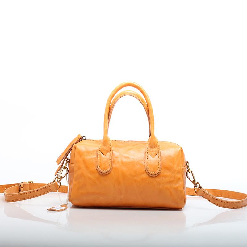 Leather Women'S Bag Cowhide Messenger Bag Vintage Leather Boston Bag Casual Pillow Bag