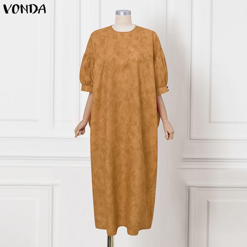 VONDA Overszied Women Batwing Sleeve Floral Print Loose Casual Long Maxi Robe Dress