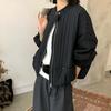 2025 Winter Women Coat Patchwork Wadded Buttons Coat Knitting Jacket Black Loose Jackets