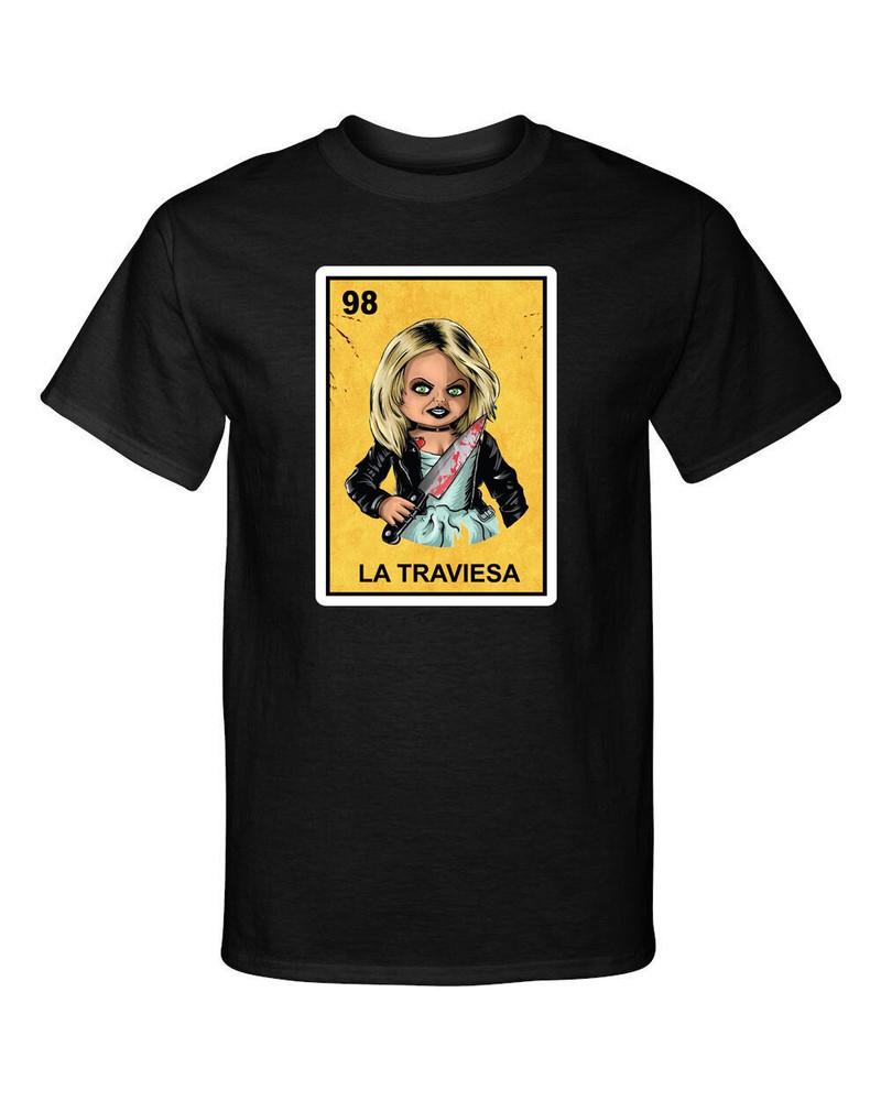 

La Traviesa Bride of Chucky Childs Play Loteria Mexican Bingo Graphic Tee Shirt L