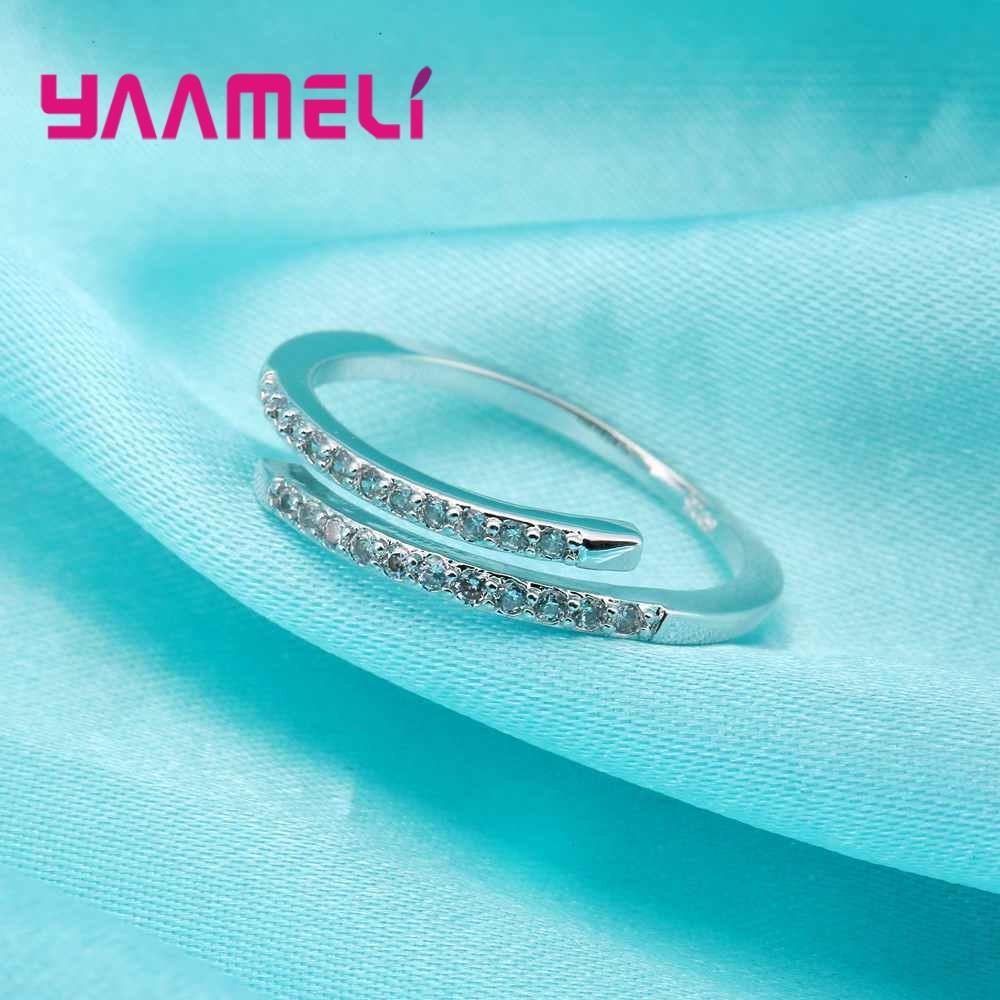 

Beautiful Thin Ring Design for Lady Resizable Jewelry 925 Silver Color Sparking White Zircons Women Party Accessories resizable