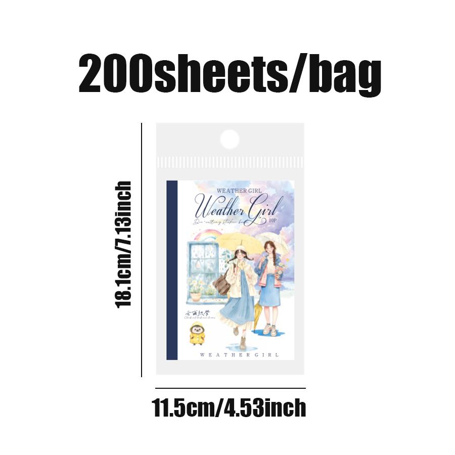 Mr Paper 200pcs/bag Weather Girl Series Aquascape Die-cut Sticker Book Handbook Material DIY Scrapbook Photo Frame Card Diary