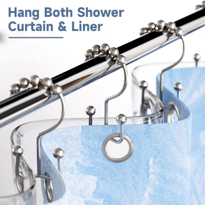 12pc Metal Shower Curtain Rings Metal Shower Curtain Hooks Set For Bathroom Rust Proof Double Rings With Beads Gold Shower Liner