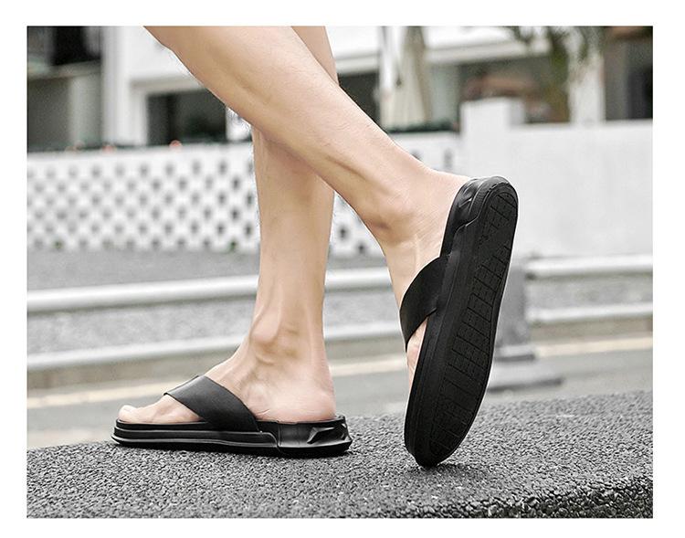 Men's Genuine Leather Summer Flip-Flops, Toe Post Beach Shoes, Lightweight & Breathable Slippers