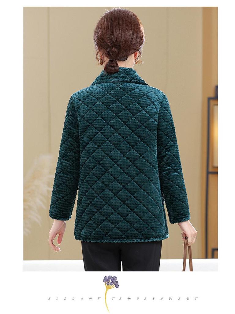 Stylish Plus Size Corduroy Fleece-Lined Jacket for Middle-aged & Elderly Women