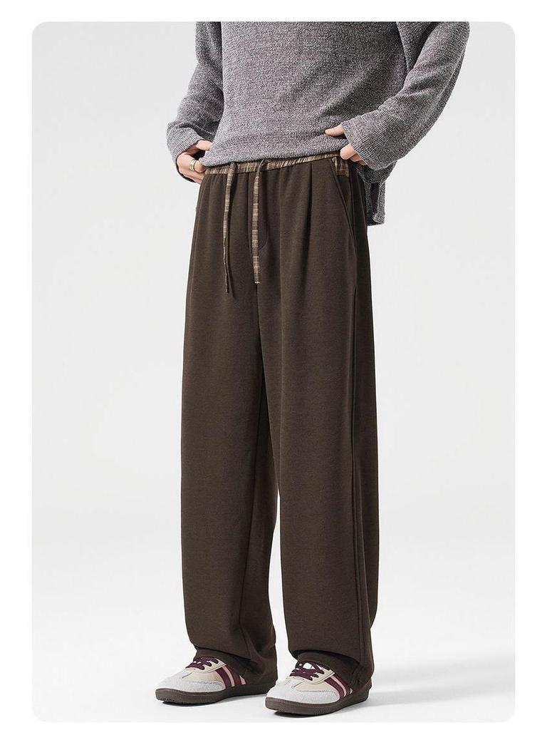 Męskie Nowe Ciepłe Wełniane Dzianinowe Spodnie Dresowe z Szerokimi Nogawkami - Grube, Wszechstronne, Casualowe Spodnie High-Street