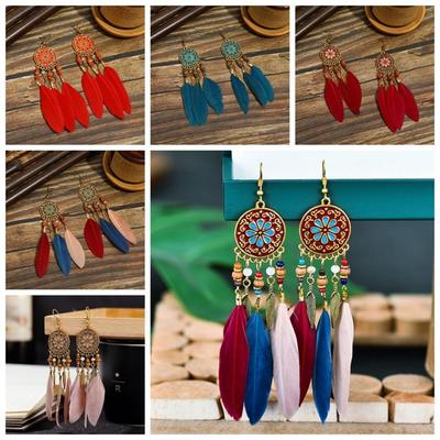 Zinc Zinc Alliage Boucles d'oreilles pendantes Plume Bohème Style Bohème Boho Fille