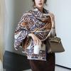 Women's Vintage Floral Jacquard Scarf - Imitation Fleece Thick Windproof Shawl Wrap, Soft Warm Winter Scarf with Botanical Print for Casual Travel