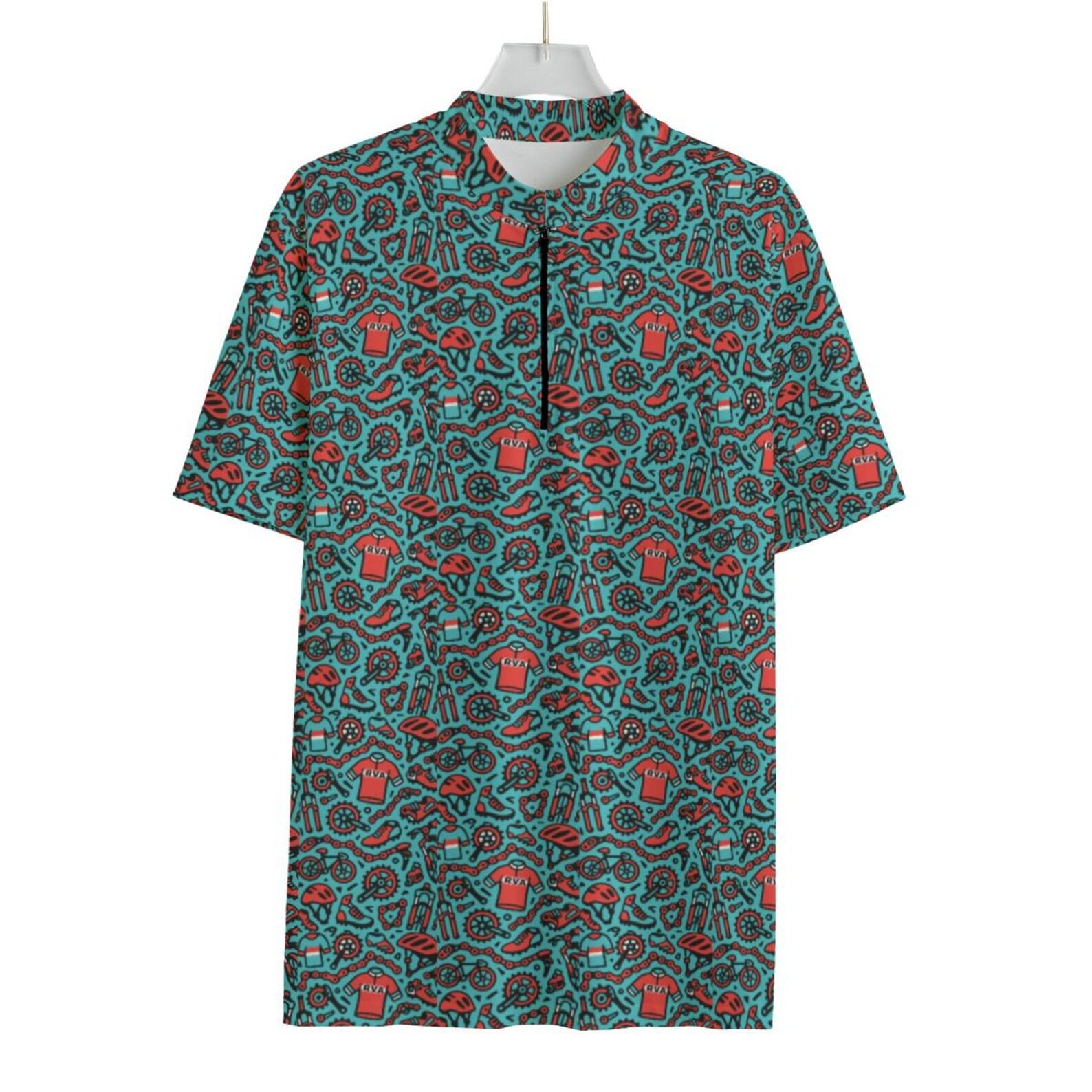 Abstract Red & Teal MTB Jersey: Loose Fit Cycling Shirt XL
