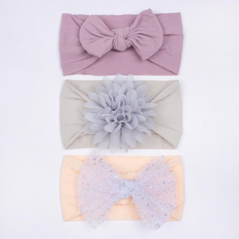 3Pcs new children's hair accessories, baby nylon bow does not hurt the skin, wide headscarf, baby headband.
