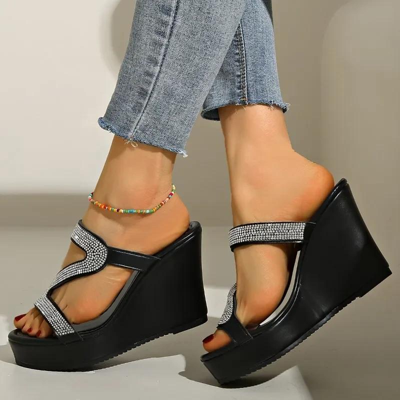 Fashion Shoes for Women 2025 Summer Open Toe Women's Slippers Hot Sale Crystal Platform Wedge Sandals Fashion High Quality Dress Slipper