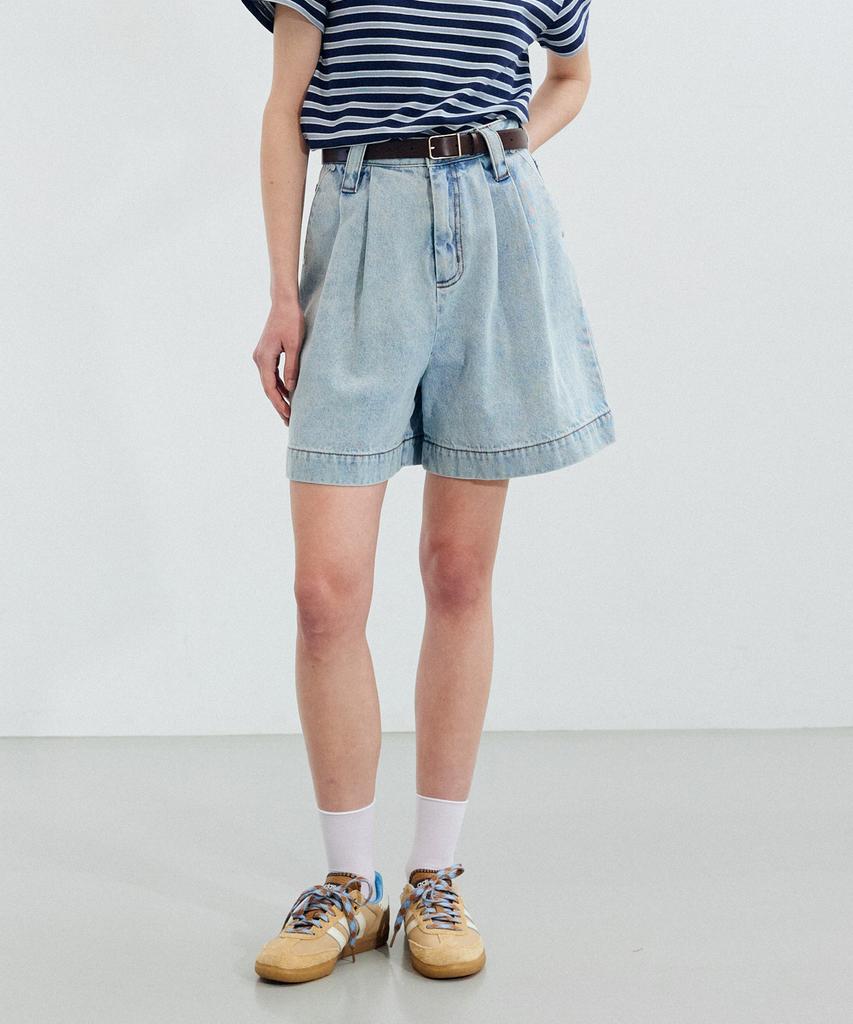 ROIROI Pintuck Denim Shorts - Light Blue