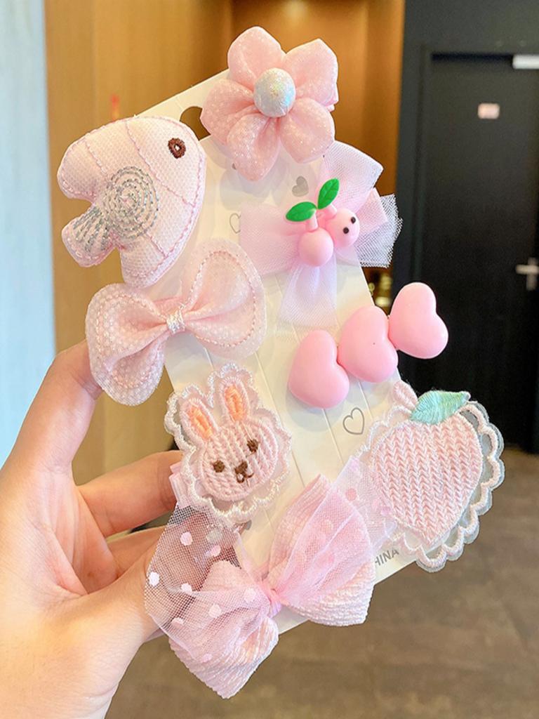 9-teiliges Plüsch-Haarspangen-Set mit Schleife, Damen-Haarspange aus Korea, Herbst/Winter, roter Pony mit einem Hauch von Ozeanblau an der Seite