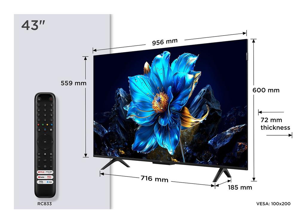 TCL 43P79K QLED 43'' 4K Ultra HD Google TV Dolby Vision DVB-T2 TV Metallico