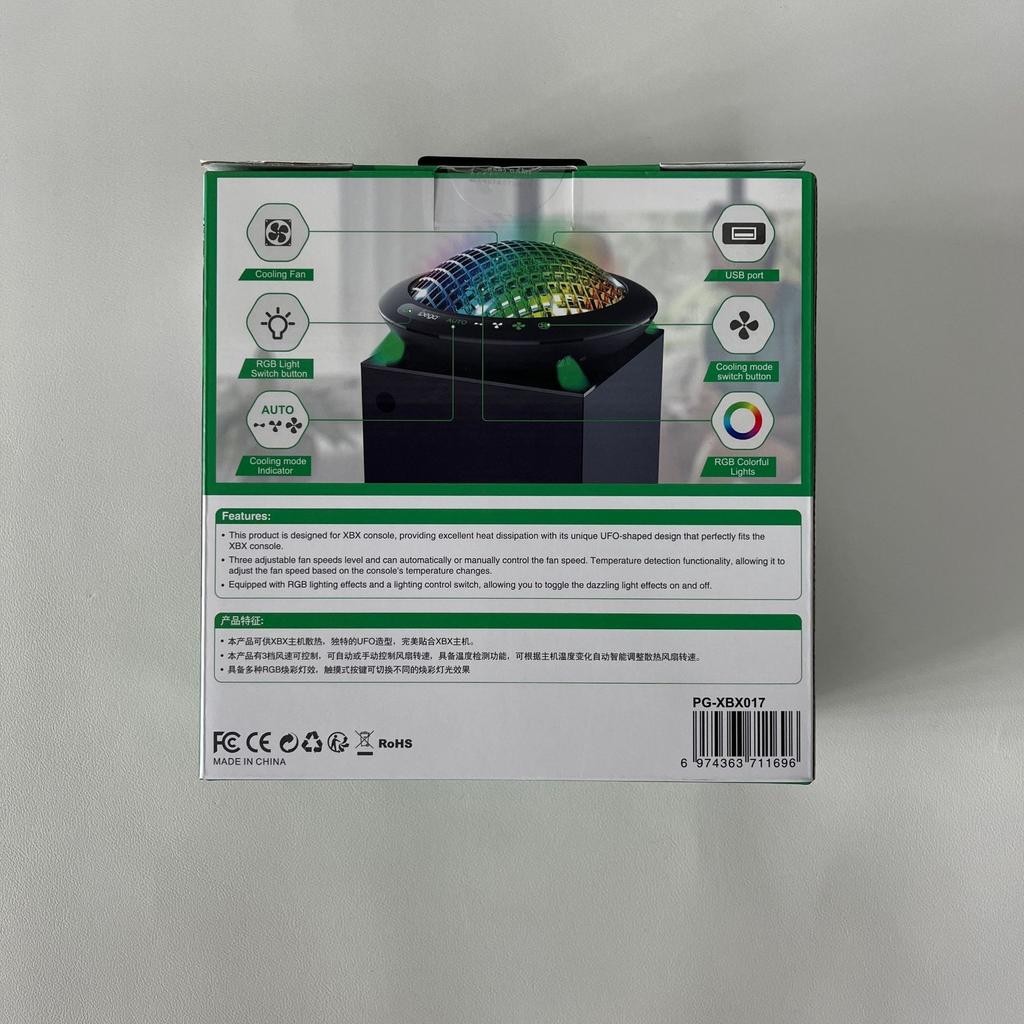 UFO Cooling Fan with 11 RGB Lights, Auto Cooling System Fan Speed Adjustable By Temperature for Xbox Series X Console, Low Noise, 3 Speed, USB Port