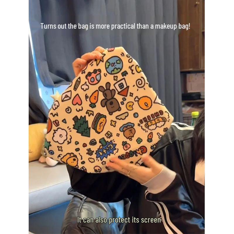 Thickened Pleated Foldable Makeup and Laptop Protective Bag with Velcro