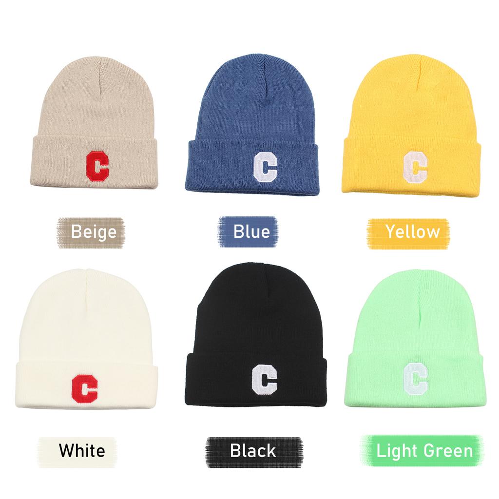 Men Women Winter Knitted Beanie Hat Letter Embroidery Stretchy Skull Cap Casual Warm Cuffed Watch Hat