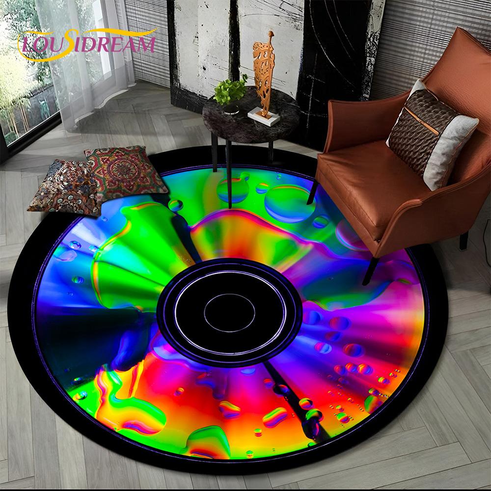 3D Vinyl Record Music DJ Screen Tape HD Round Area Rug,Carpet Rug for Living Room Bedroom Sofa Playroom Decor,Non-slip Floor Mat